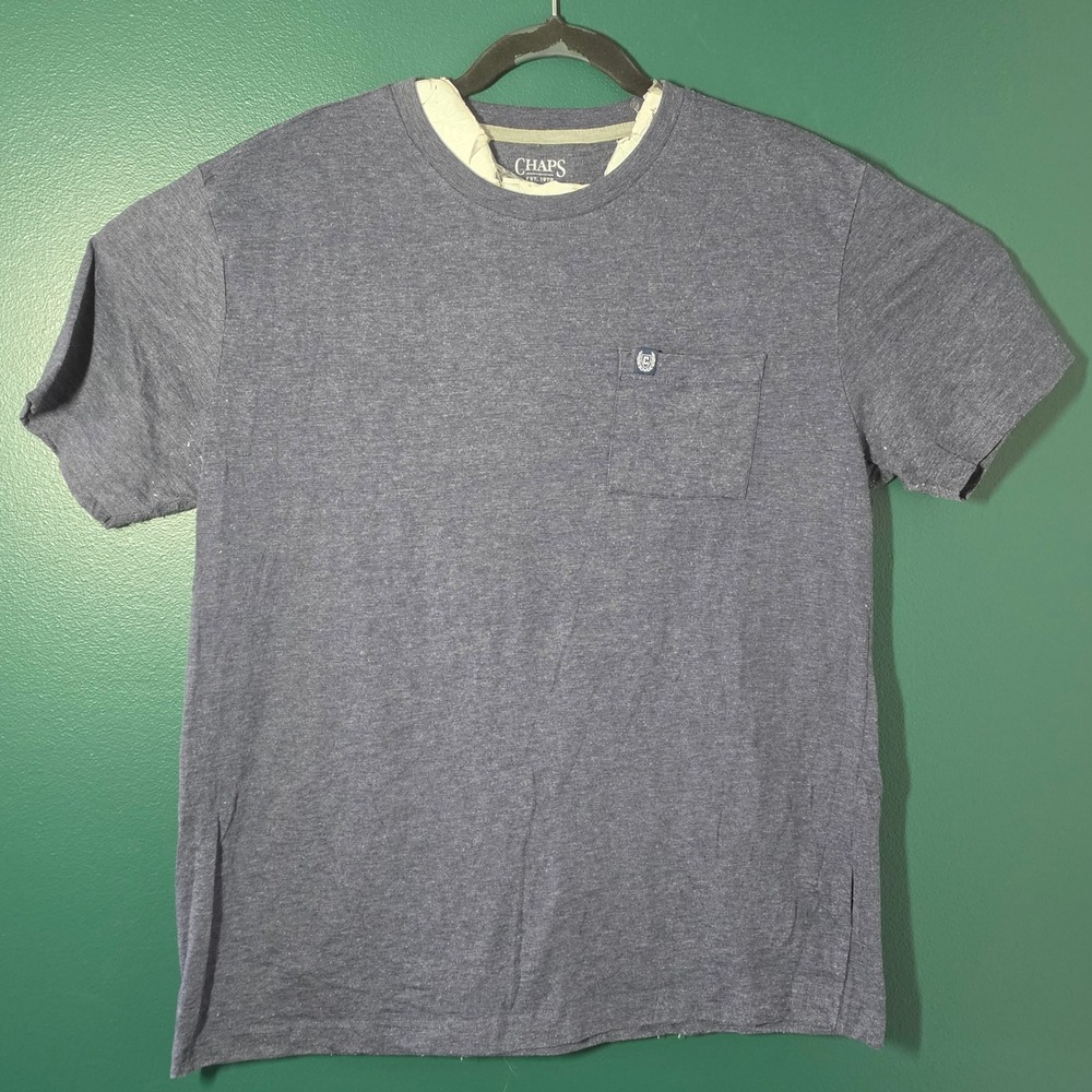 Chaps Seacoast Wash Mens Large Blue Heathered Pocket T-Shirt Short Sleeve Tee